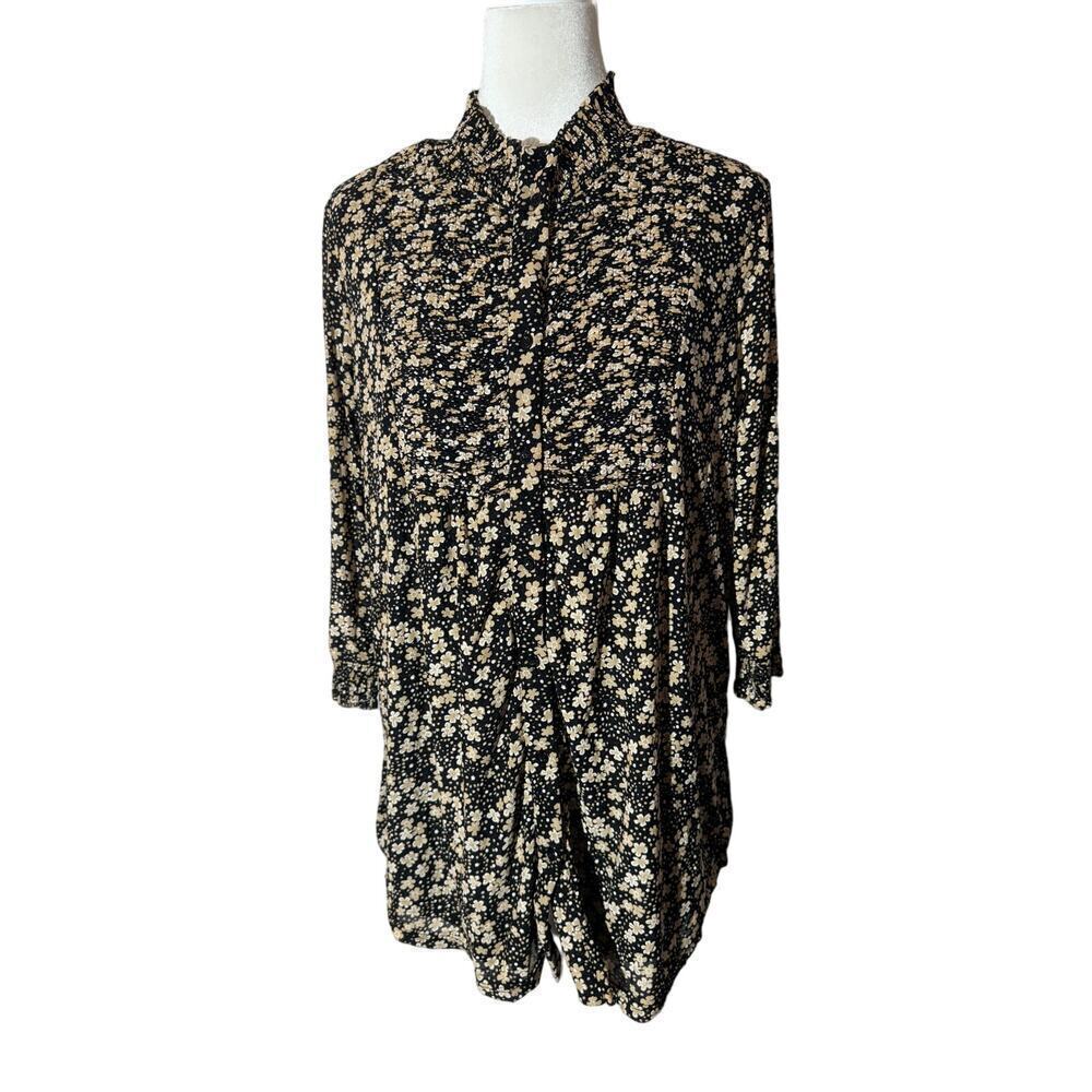 Suzanne Betro Sheer Long Sleeve Button Down Top - Size Large